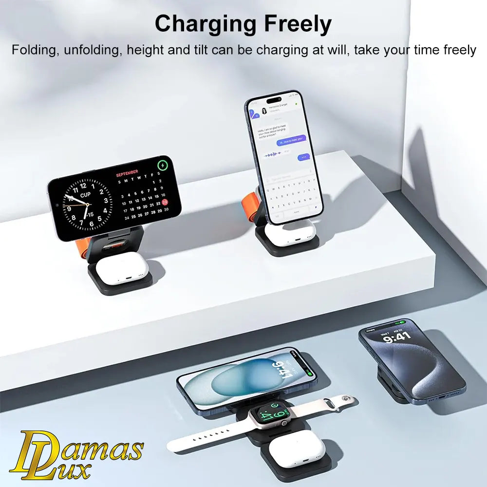 TriCharge: The All-in-One Wireless Stand 3 in 1 station.